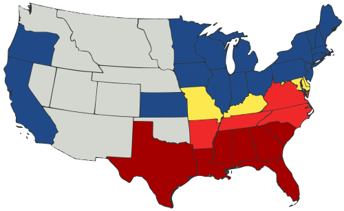 アメリカ南北戦争の前後の南部諸州の脱退を示す地図