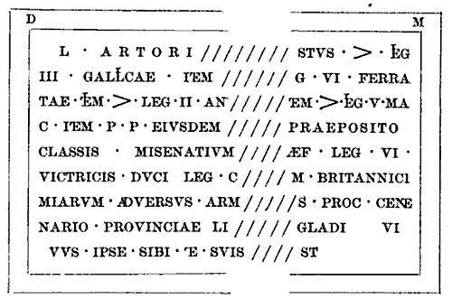 1887年に読み取れた最初の碑文の絵(多少の誤りあり)