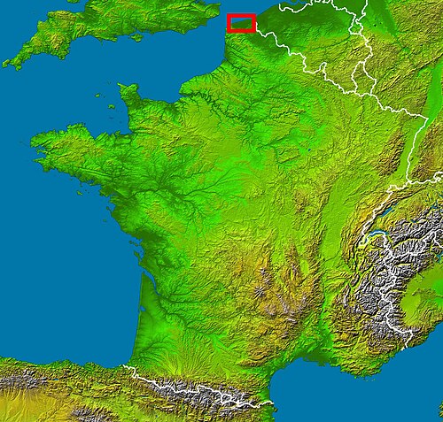 NASAのスペースシャトルレーダー画像で捉えられた、フランスにおけるブルートランド国の位置