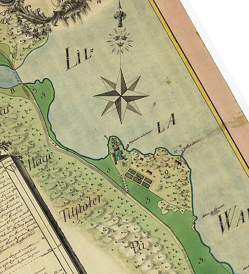 1784 年の地図。ロプステン周辺の地域をカバーしています。地図の向きは北が上になっています。