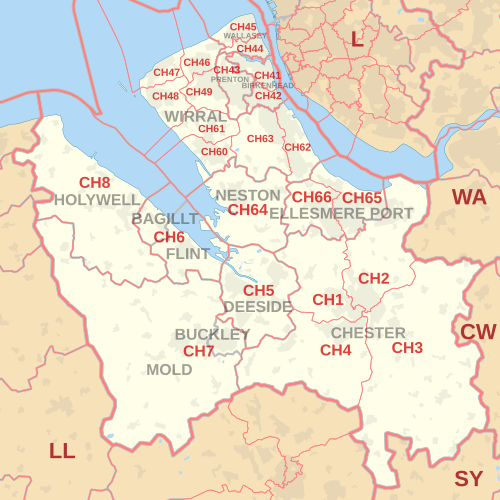 CH郵便番号区域地図。郵便番号地区、郵便局所在地、および近隣の郵便番号区域を示しています。