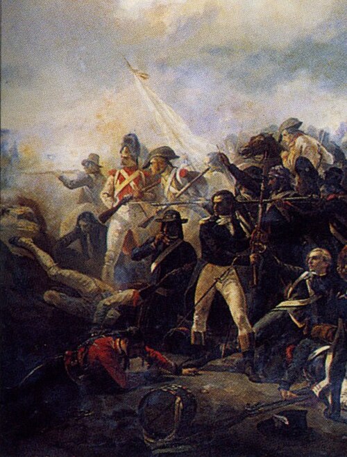フランス革命戦争中（ここではキブロンの戦い、1795年）に、王党派の軍隊は白いブルボン軍旗を使用していました。