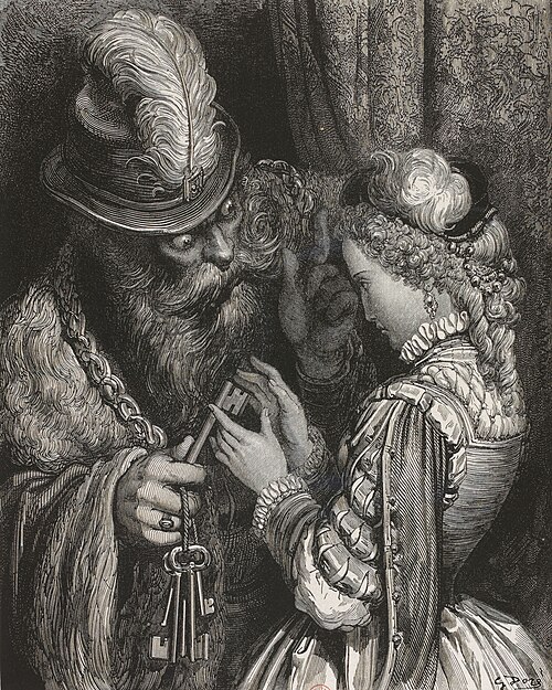 ギュスターヴ・ドレ (1832–1883): 青ひげ、1862 年版 Histoires ou contes du temps passé の木版画