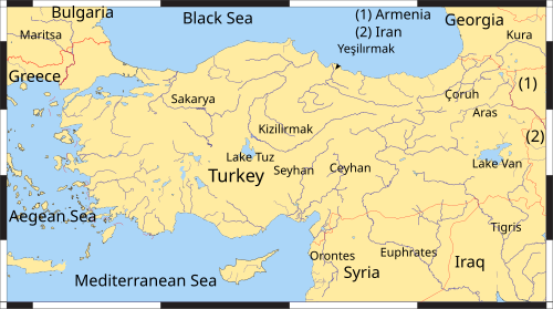 主要な河川を示すトルコの地図