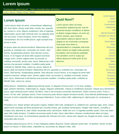 緑と白の Web ページ上の Lorem ipsum プレースホルダー テキストの例。