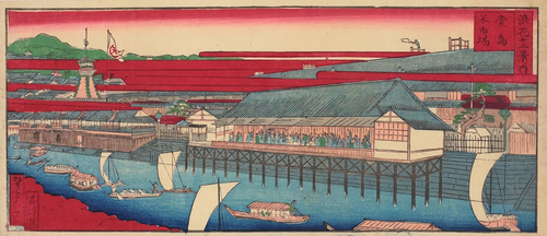 1697年に大阪に設立された世界初の先物取引所である堂島米取引所。