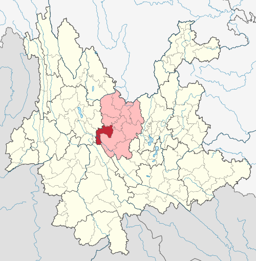 雲南省楚雄県南化県の位置