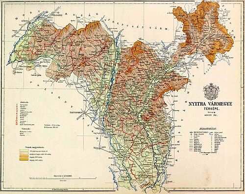 ハンガリー王国のニトラ県の地図(1891年)