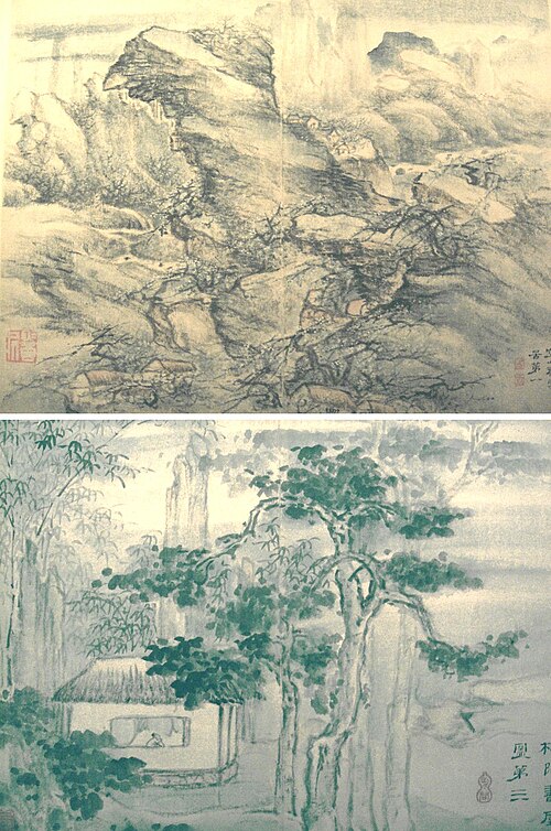 高鳳漢、（上）：「砂漠の山々に香る花雪」、（下）：「梧桐の木陰の習作」、ダーレム東アジア美術館