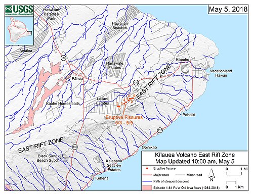 噴火割れ目の位置の地図（2018年5月5日）