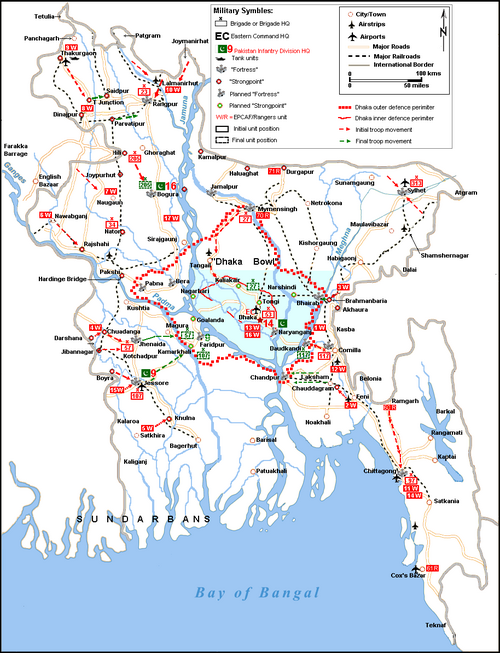 1971 年 8 月の東パキスタンの軍事地図