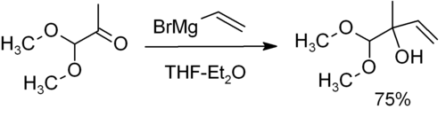 CH3C(=O)CH(OCH3)2とH2C=CHMgBrの反応