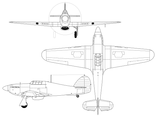 ホーカー ハリケーンの3面線画