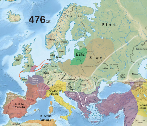 476年のローマ帝国の地図