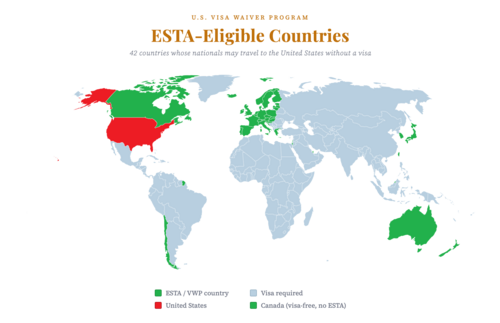 ESTA対象国マップ