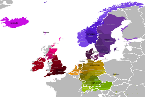 ヨーロッパゲルマン語族の地図