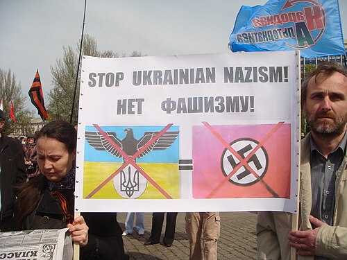 反政府・親ロシア派の活動家たちは、ウクライナをファシズム国家だと非難している。