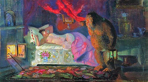 眠っている商人の妻を覗くドモヴォイ ボリス・クストーディエフ作