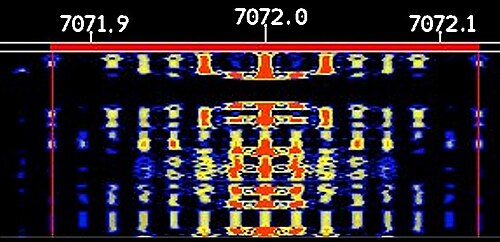 7072.0 kHzを中心とするフェルト・ヘル伝送のスペクトログラム（帯域幅約200 Hz）