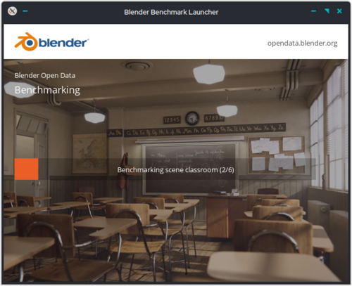 Blenderベンチマークの例として、教室のレンダリング