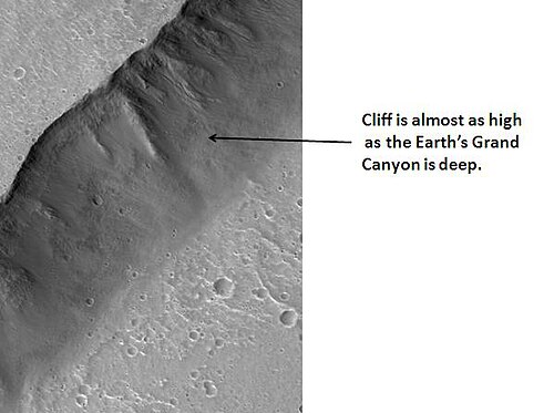 HiRISE から見たカセイ・ヴァレス・システムの崖