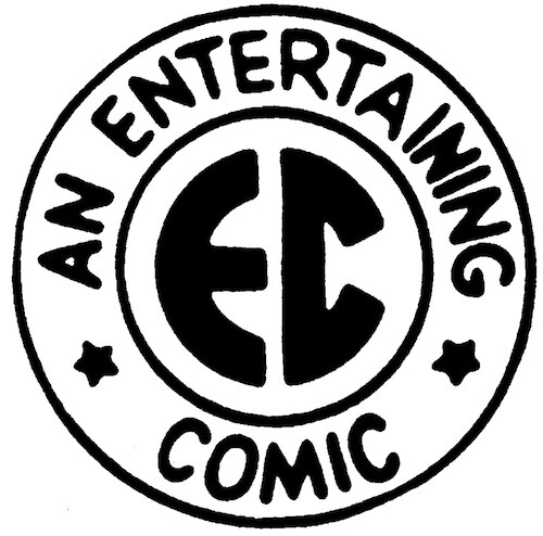 中央に「EC」の文字があり、周囲を「楽しいコミック」という文字で囲んだ円形のロゴ。