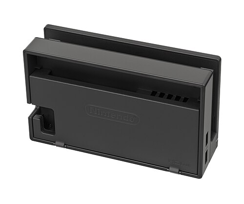 ドックの背面、閉じた状態で、コンソールは挿入されていません。USBポートが2つ見えます。