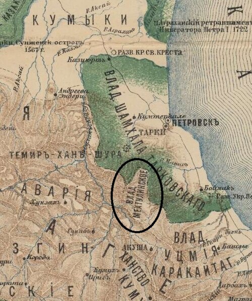 1813 年のメフトゥリ・ハン国の地図