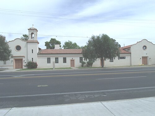 The South Mountain Community Church was built 1944 and is located 717 E Southern Avenue. It was listed in the Phoenix Historic Property Register in July 1993.