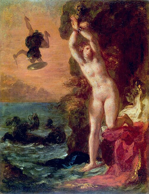ウジェーヌ・ドラクロワの『ペルセウスとアンドロメダ』（1853年頃）は、アンドロメダを肌の白い女性として描くという、当時の主流の作風に倣っている。