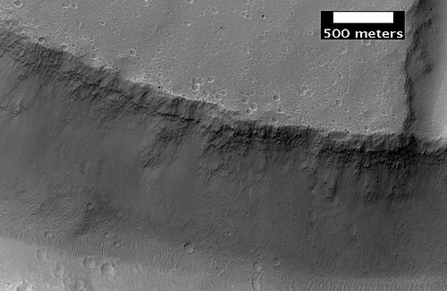 HiWish プログラムの HiRISE が観測した以前の画像のクローズアップ画像。小さな丸い点は岩です。
