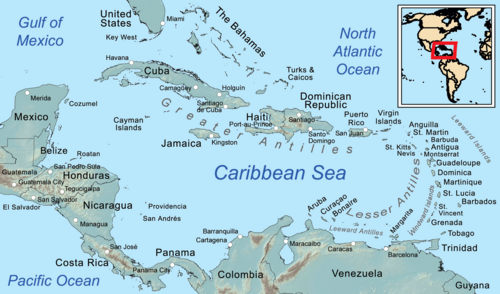 カリブ海全体の地図とカリブ海の地図