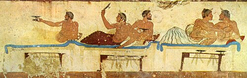 パエストゥムの潜水夫の墓にあるシンポジウムの場面、紀元前480年頃、ギリシャ美術