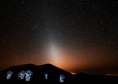 2015年の夜間、フラッシュライトで照らされたサブミリ波アレイ