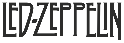 不規則な大文字で書かれた「Led Zeppelin」という名前が白黒で書かれている