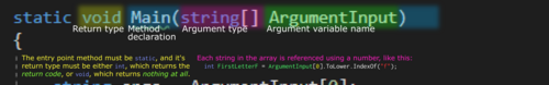 C# での main 関数の例。