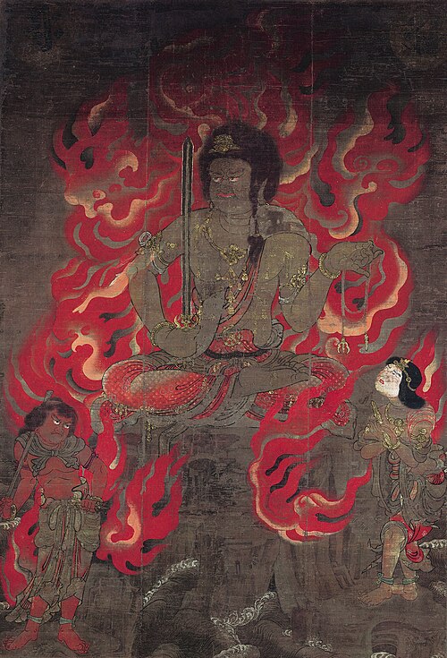 キエンカラとセタカを描いた不動明王を描いた、京都・大御寺の鎌倉時代の絵画