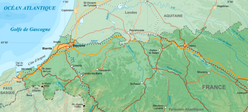 この地図はフランスのピレネー=アトランティック県を示しています。