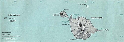 インド洋のハード島とマクドナルド諸島の地図。