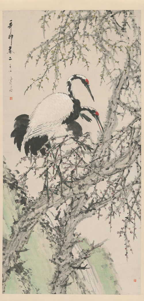 徐固作「梅と鶴」