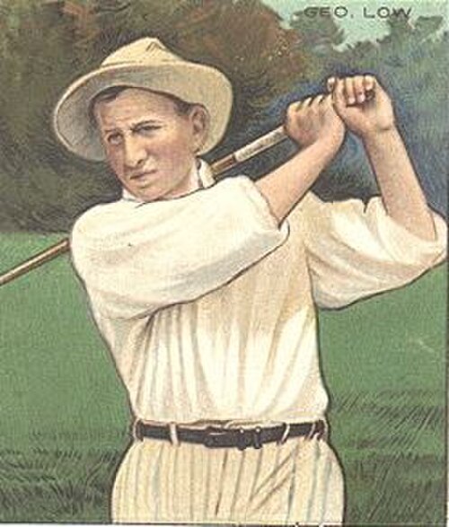プロゴルファーのジョージ・ロー・シニアを描いた 1910 年のカード (メッカ タバコ)