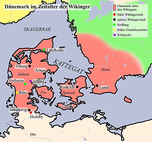 当時のデンマークとデンマーク統治下のスウェーデン南西部を示す地図