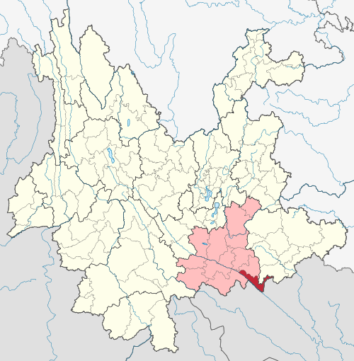 雲南省紅河州河口県の位置