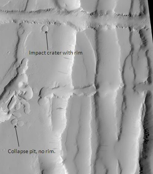 HiRISEが見たケラウニウスの窩。画像はタルシスの四角形内にあります。