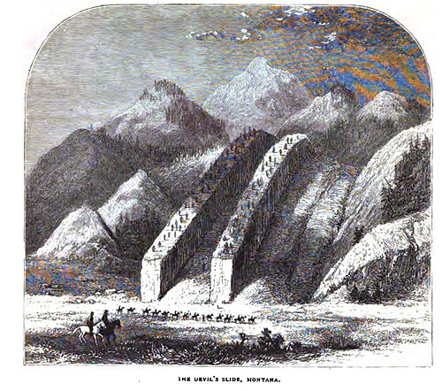 1871年トーマス・モランによるデビルズ・スライドのイラスト[4]