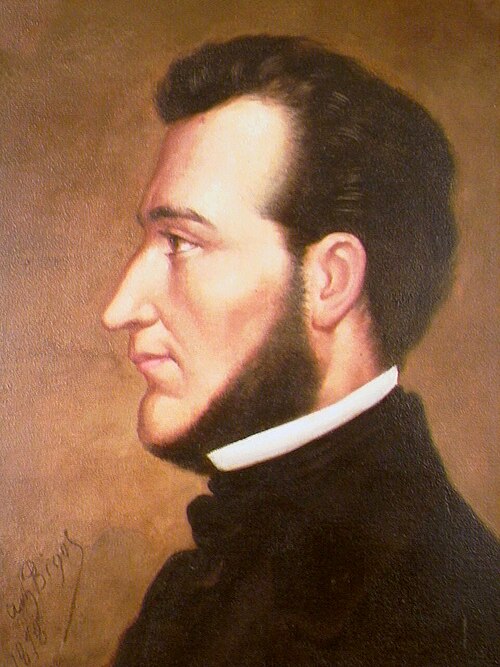 フランシスコ・モラサンが左を向き、19世紀初頭の正装をまとった横顔を描いた油絵