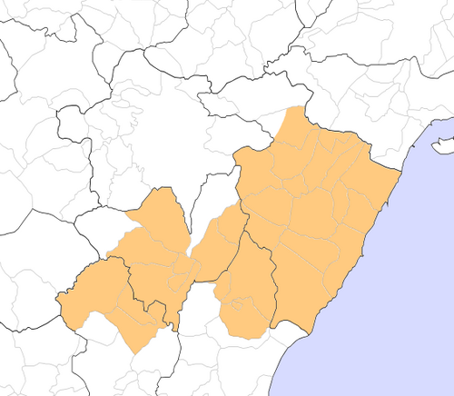 バレンシアのマストラットの歴史的範囲を示す地図