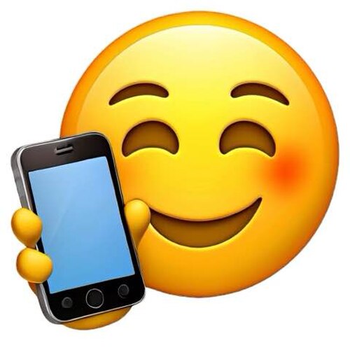 スマートフォンを持った笑顔の絵文字