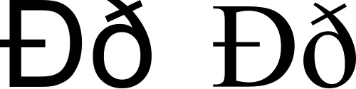 Ethの小文字と大文字(⟨Ð⟩、⟨ð⟩)をサンセリフの単線幅フォントとセリフの可変線幅フォントで表現