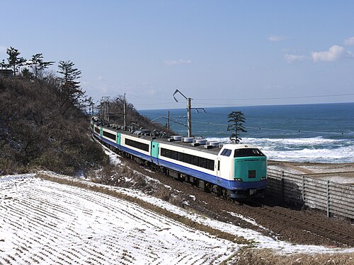 485-3000系特急いなほ、古佐川～上浜、2014年3月